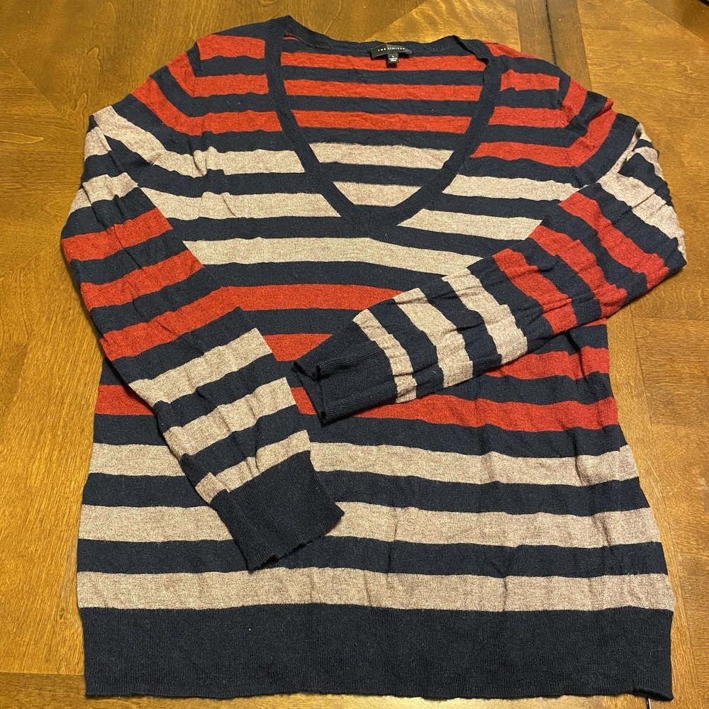 Limited Wool Blend V-Neck Striped Casual Sweater L Preppy Y2K Career Ski Snow - Picture 2 of 13